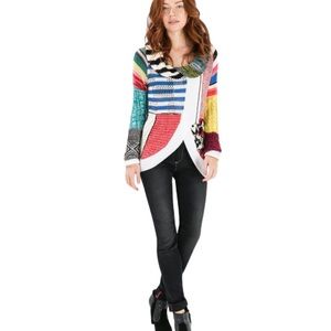 Desigual Boho Multicoloured Patchwork Knit Sweater - Women’s Size Small